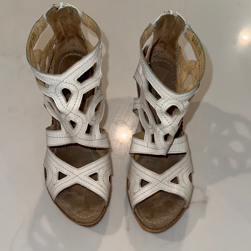White Wedges with Cork Heel and Criss-Cross Straps